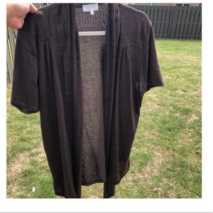 Short Sleeve Open Cardigan Brown 2x